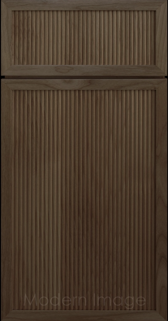 Arcadia Reed Cabinet in medium Beachwood stain, featuring a Narrow Frame and a Slim Fluted Center Panel.